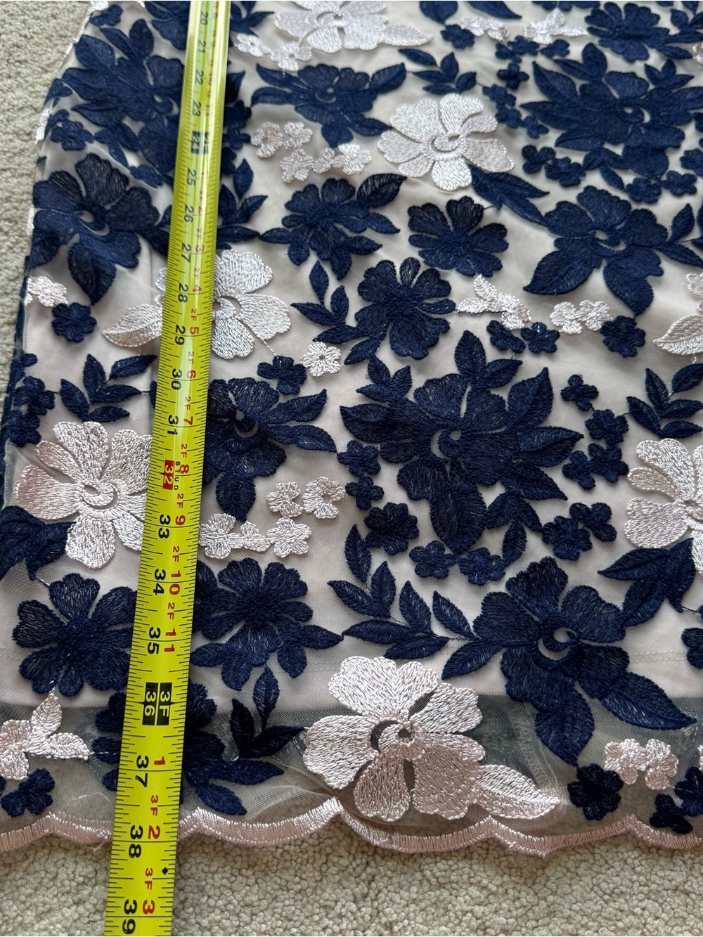 Donna Ricco NY Embroidered Floral Mesh Sheath Dress Sz 16 Navy Blush Sleeveless - Picture 6 of 12
